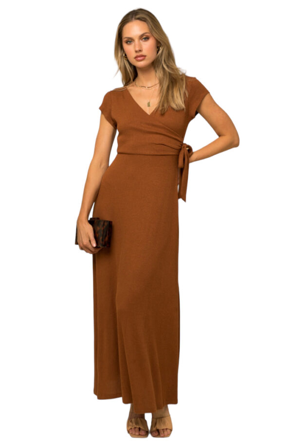 KNIT SHORT SLEEVE WRAP MAXI DRESS