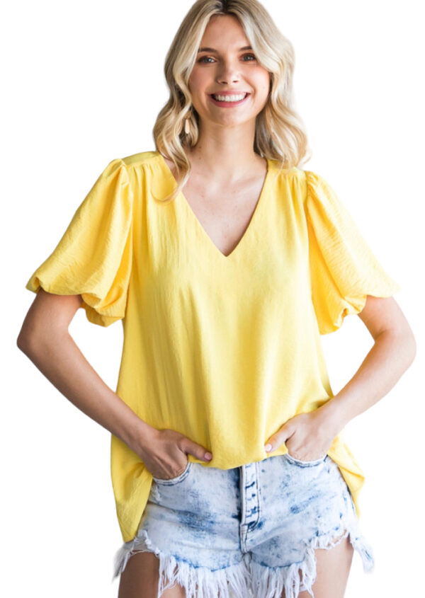 V-NECK WOVEN PUFF SLEEVE BLOUSE - Image 2