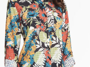 MULTIPLES PRINT HI LO BUTTON FRONT BLOUSE*NOW 75% OFF*