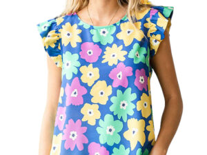 FLORAL RUFFLE TRIM SLEEVELESS TOP