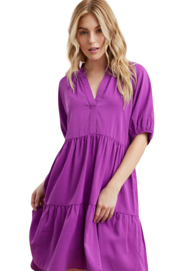PUFF SLEEVE V-NECK TIERED DRESS - Image 2