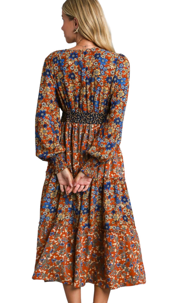 MULTI PRINT TIERED MIDI DRESS - Image 6