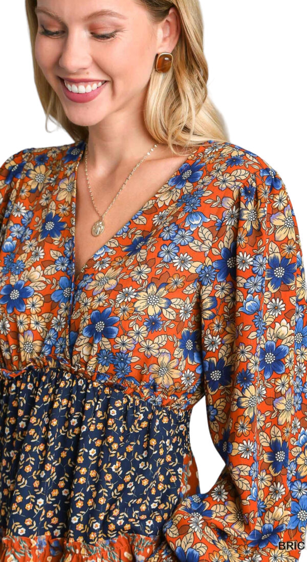 MULTI PRINT TIERED MIDI DRESS - Image 5