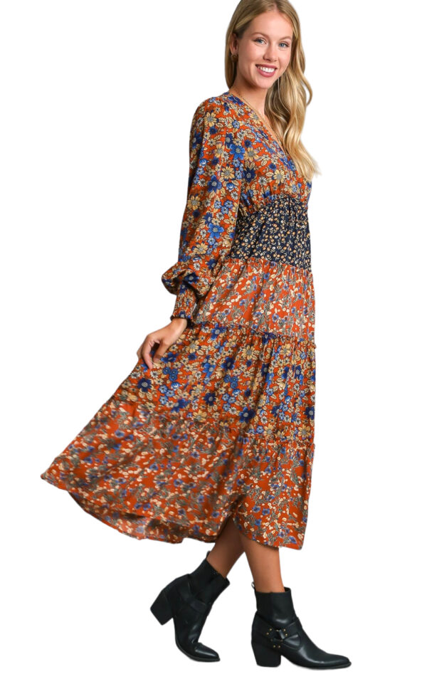 MULTI PRINT TIERED MIDI DRESS - Image 4