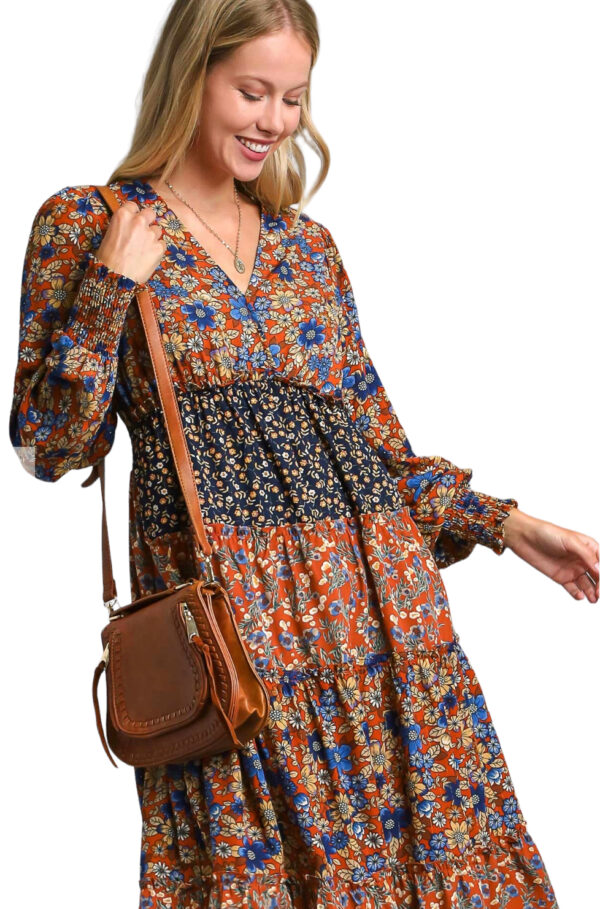 MULTI PRINT TIERED MIDI DRESS - Image 3