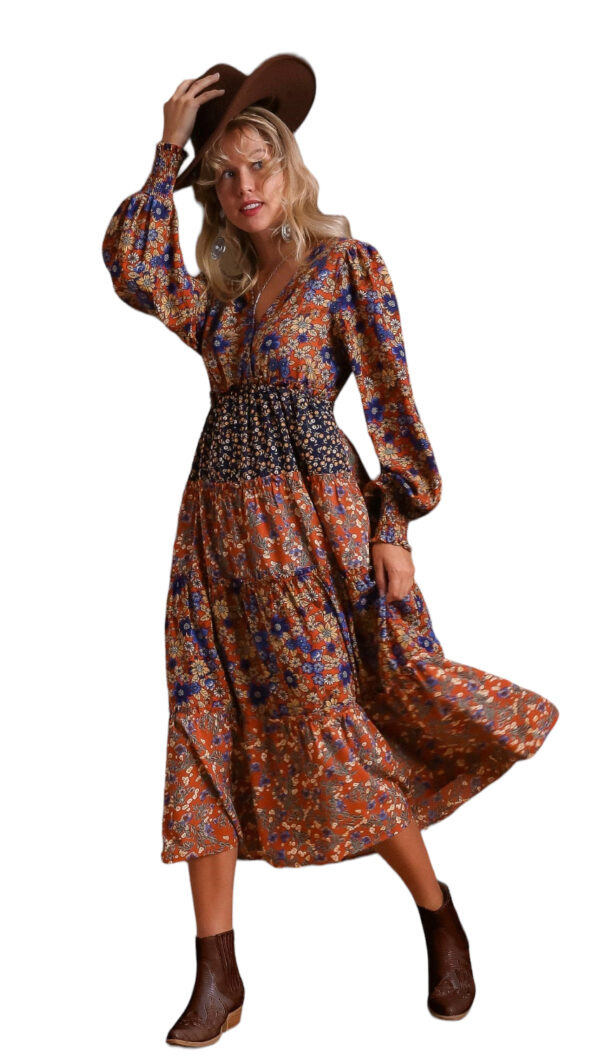 MULTI PRINT TIERED MIDI DRESS - Image 2