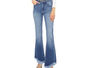 KAN CAN HIGH RISE ANGLE FRINGE HEM BOOTCUT
