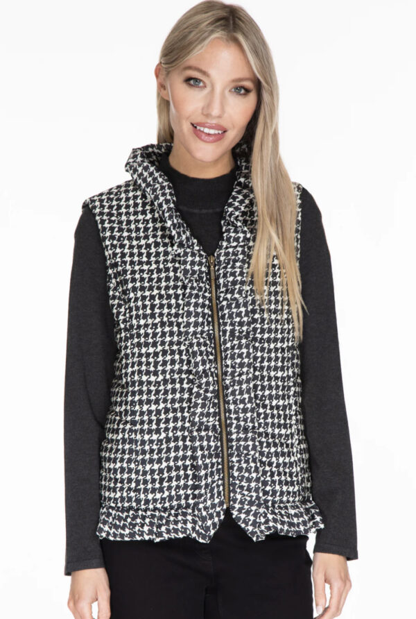 MULTIPLES RUFFLE TRIM HOUNDSTOOTH  NYLON VEST*NOW 75% OFF*