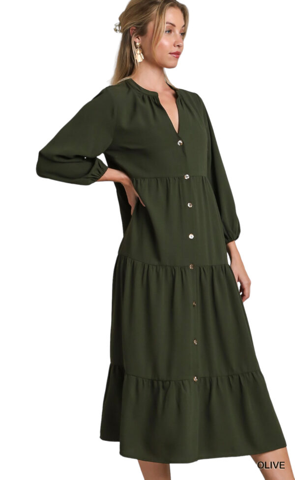 3/4 SLEEVE TIERED MIDI DRESS - Image 9
