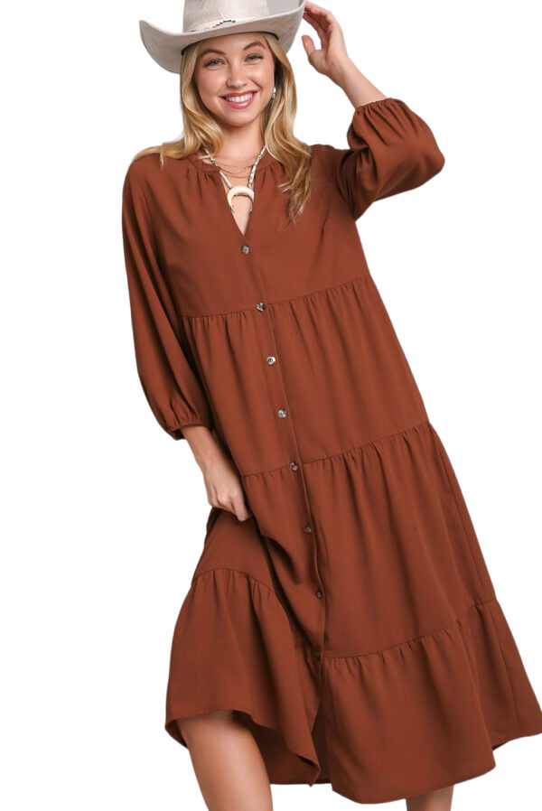 3/4 SLEEVE TIERED MIDI DRESS - Image 4