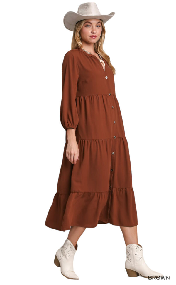 3/4 SLEEVE TIERED MIDI DRESS - Image 3