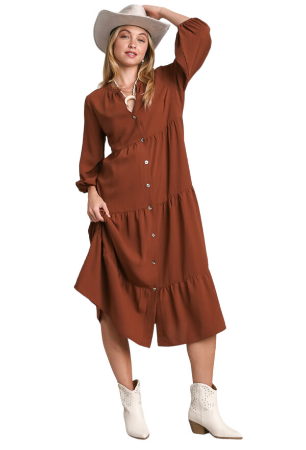 3/4 SLEEVE TIERED MIDI DRESS - Image 2