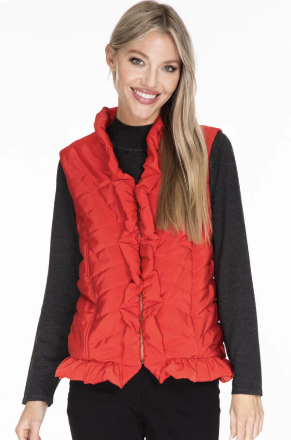 MULTIPLES RUFFLE TRIM QUILTED  NYLON VEST*N0W 75% OFF*