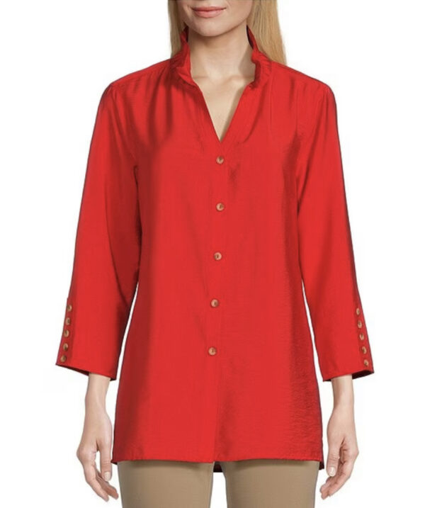 MULTIPLES Y NECK CRINKLE WOVEN BLOUSE*NOW 75% OFF*