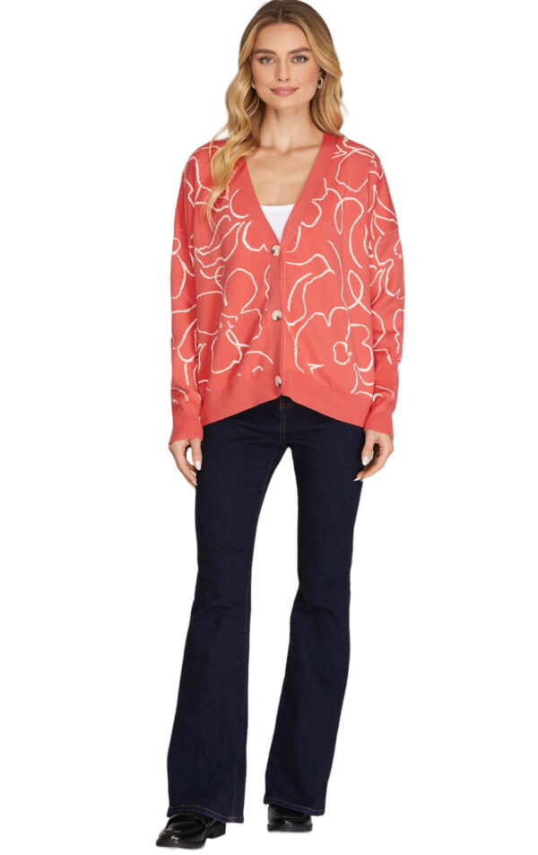 FLORAL PATTERN V-NECK CARDIGAN - Image 4