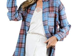 BLUE LONG SLEEVE PLAID FLANNEL SHIRT*NOW 75% OFF*