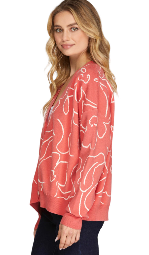 FLORAL PATTERN V-NECK CARDIGAN - Image 3