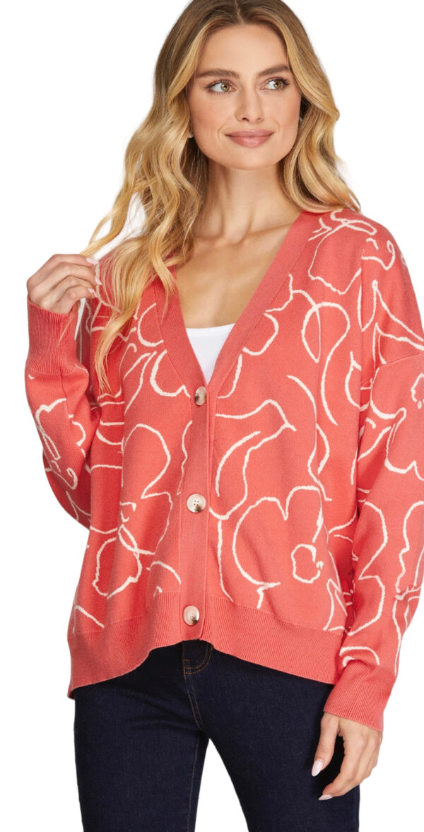 FLORAL PATTERN V-NECK CARDIGAN