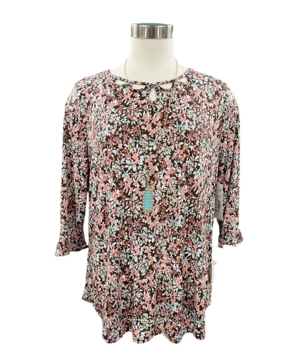 SOUTHERN LADY 3/4 RUFFLE SLEEVE PRINT TOP