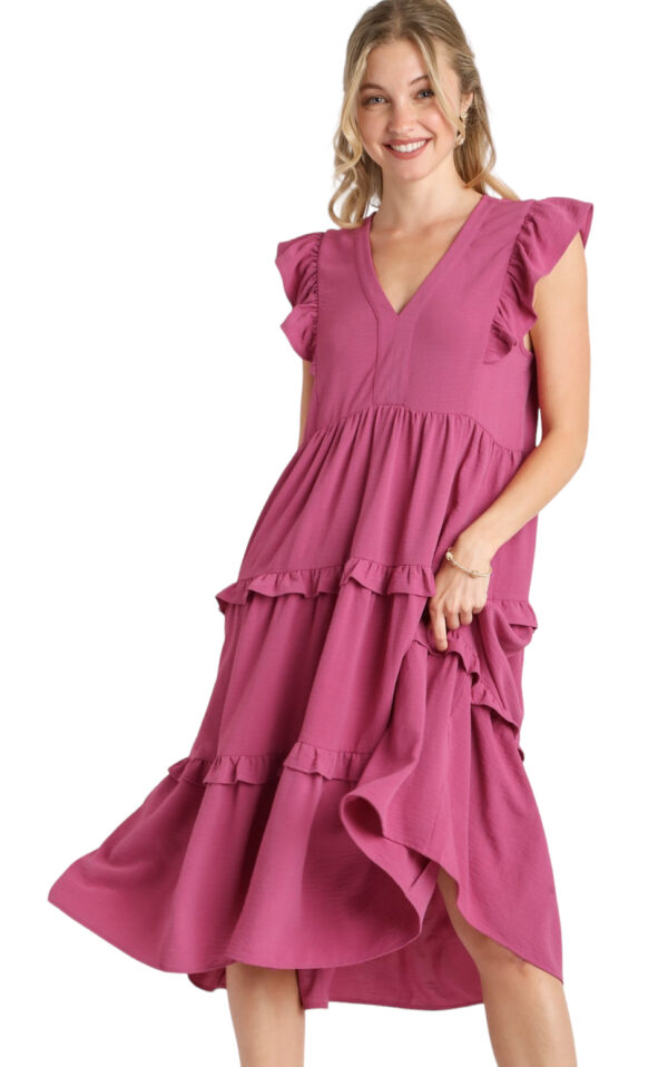 RUFFLE TRIM TIERED MIDI DRESS - Image 4