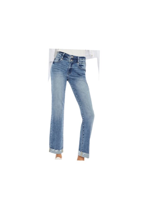 KAN CAN MEDIUM WASH HIGH RISE SLIM STRAIGHT