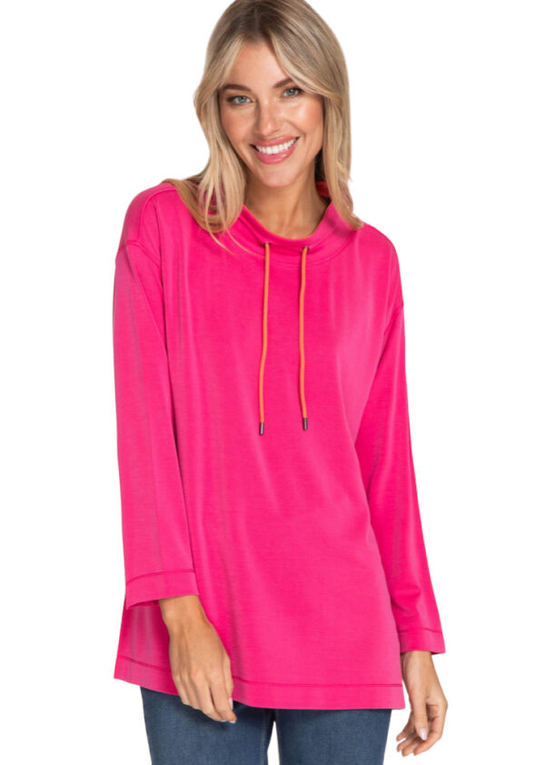 MULTIPLES 3/4 SLEEVE DRAWSTRING MOCK NECK TOP - Image 3