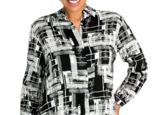 ETHYL HI-LO BLACK & WHITE PRINT BLOUSE