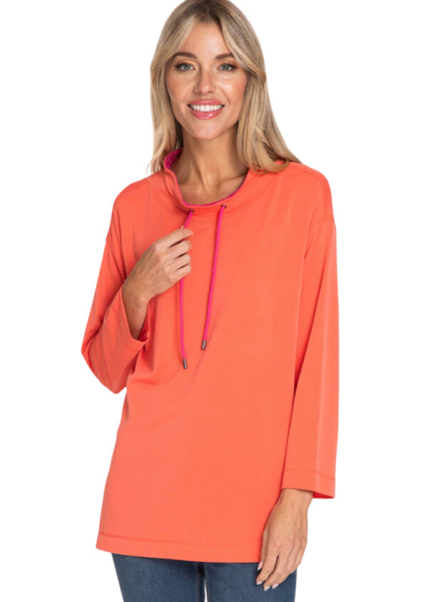 MULTIPLES 3/4 SLEEVE DRAWSTRING MOCK NECK TOP - Image 2