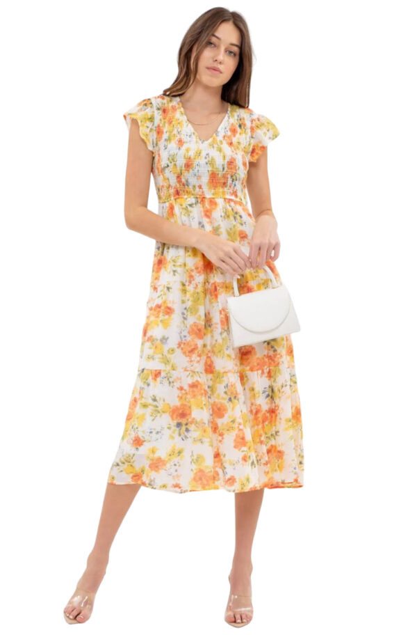 FLORAL FLUTTER SLEEVE MIDI DRESS - Image 5