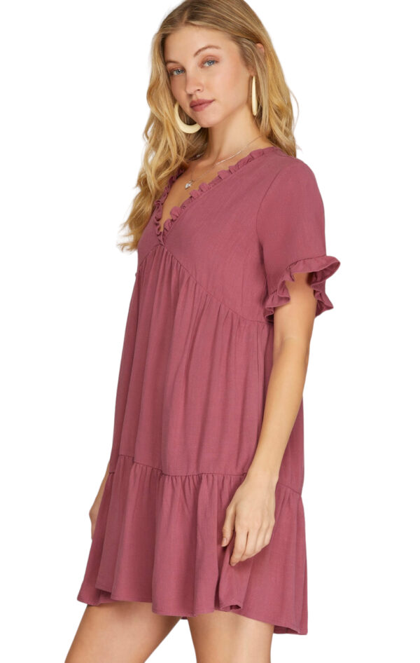 SHORT SLEEVE V-NECK TIERED WOVEN DRESS - Image 5