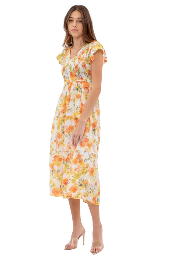 FLORAL FLUTTER SLEEVE MIDI DRESS - Image 3