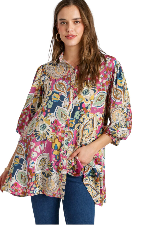 MIX PRINT A-LINE SWING SHIRT