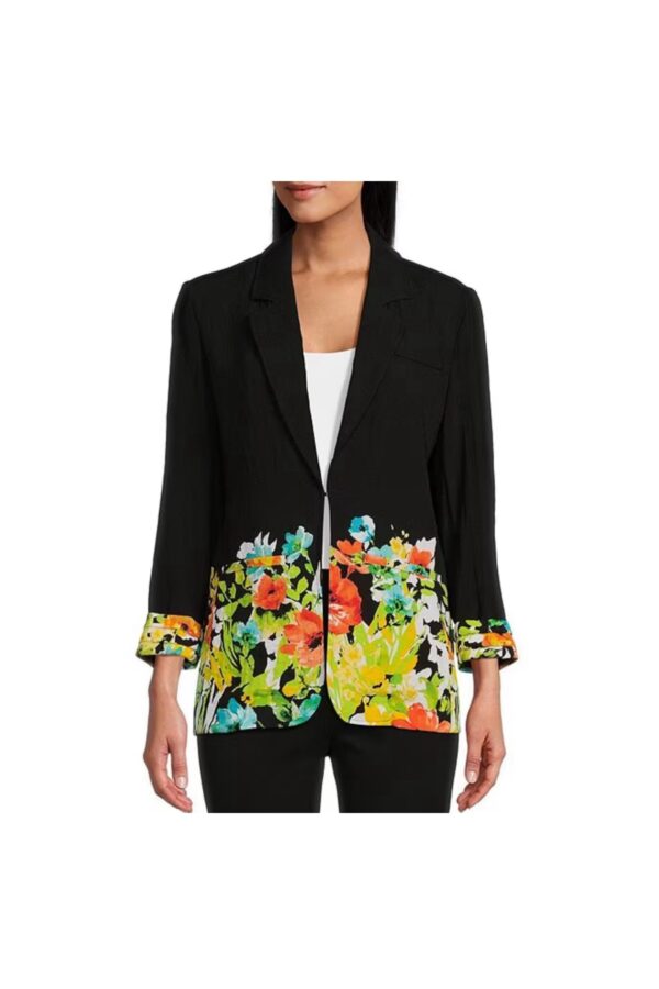 MULTIPLES 3/4 SLEEVE FLORAL PRINT WOVEN JACKET