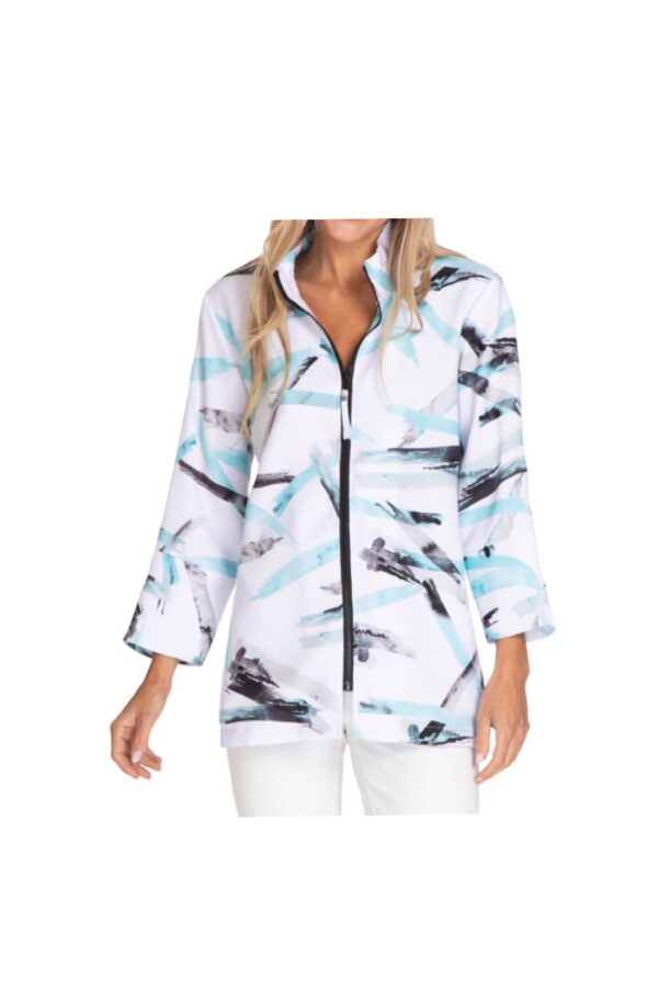 MULTIPLES FLOUNCE SLEEVE ZIP FRONT PRINT JACKET