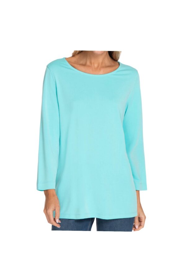 MULTIPLES BLUE AQUA 3/4 SLEEVE KNIT TOP