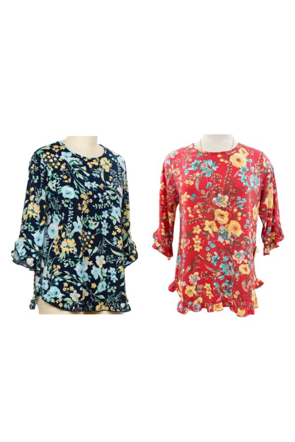 SOUTHERN LADY 3/4 SLEEVE FLORAL PRINT KNIT TOP