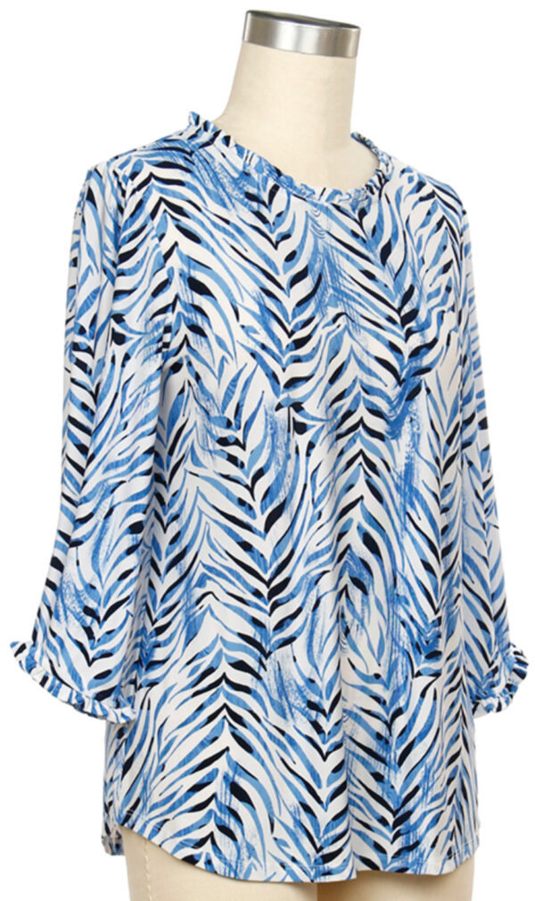 SOUTHERN LADY 3/4 SLEEVE RUFFLE TRIM PRINT TOP