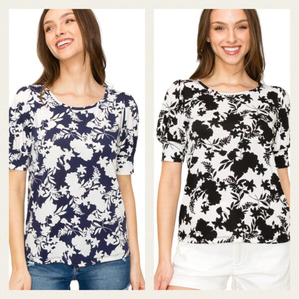FLORAL PUFF SLEEVE KNIT TOP