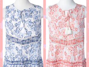 KEREN HART TIE FRONT WOVEN PRINT TANK