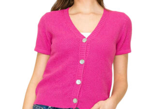FUCHSIA  V-NECK BUTTON DOWN CARDIGAN