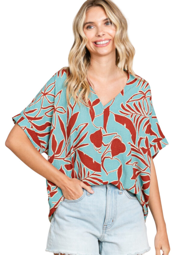 WOVEN PRINT V-NECK TOP*NOW 75% OFF*