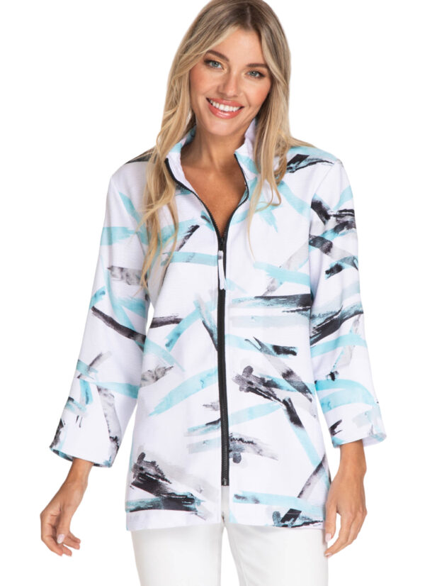 MULTIPLES FLOUNCE SLEEVE ZIP FRONT PRINT JACKET - Image 2