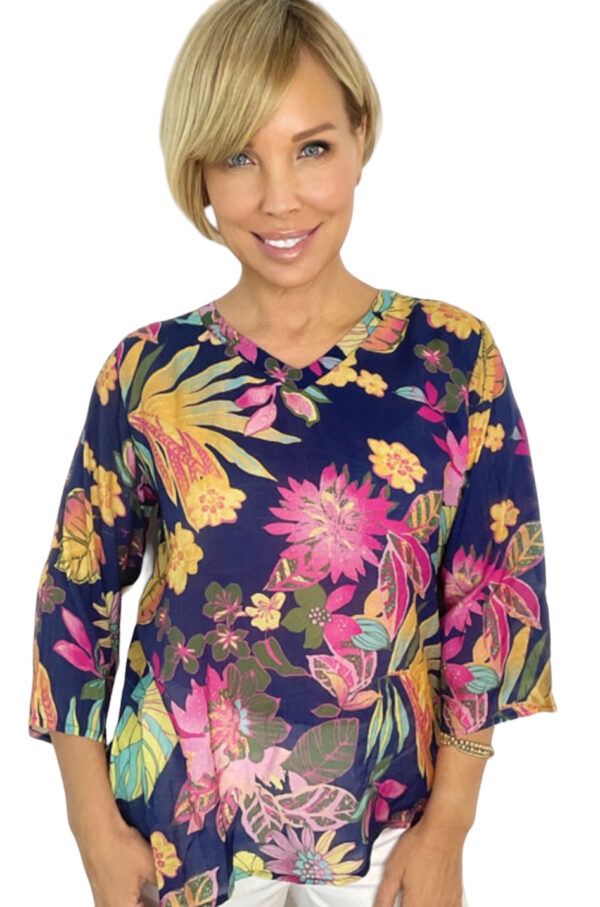 ETHYL FLORAL WOVEN V-NECK TOP