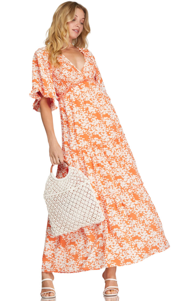 FLUTTER SLEEVE SMOCKED MAXI DRESS - Image 2