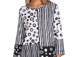 MULTIPLES 3/4 SLEEVE WHITE & BLACK PRINT KNIT TOP
