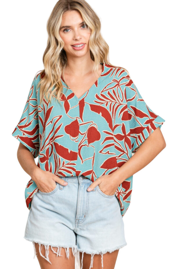 WOVEN PRINT V-NECK TOP*NOW 75% OFF* - Image 3