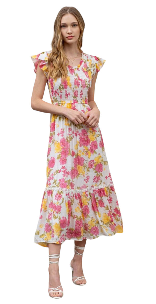 BLUPEPPER FLORAL SCOOP NECK SMOCKED MIDI - Image 6