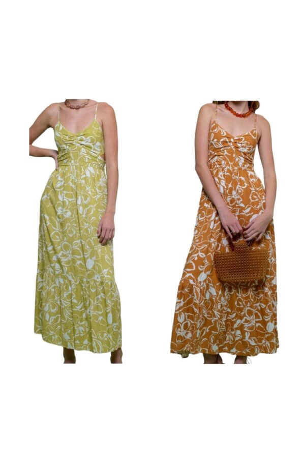 BLUPEPPER FLORAL WAIST CUTOUT MIDI DRESS