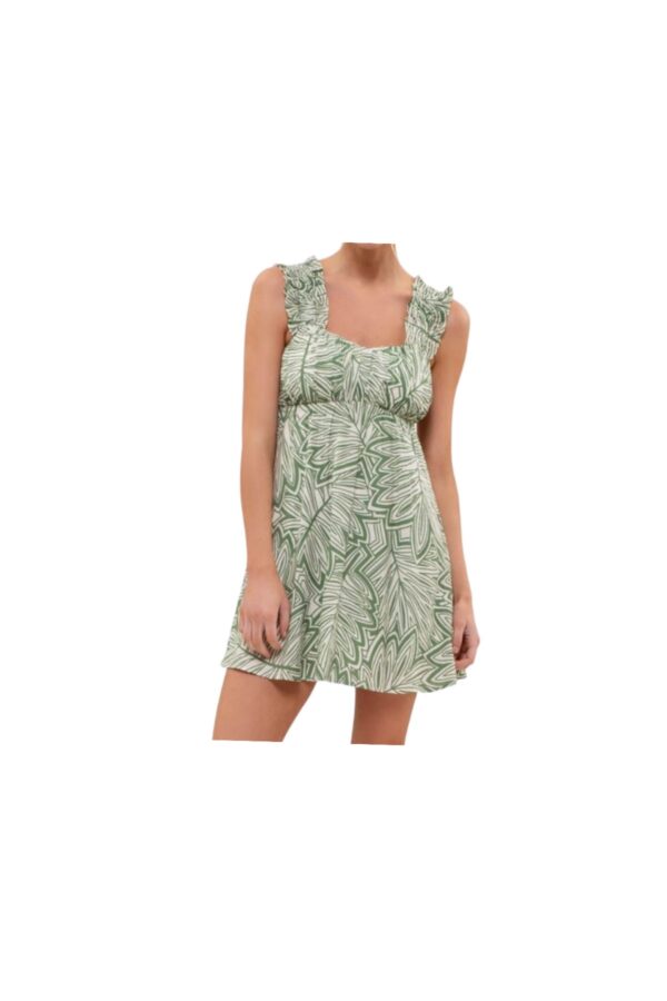 BLUPEPPER LEAF PRINT RUCHED BUST MINI DRESS