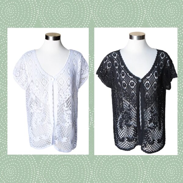 KEREN HART SHORT SLEEVE CROCHET CARDIGAN